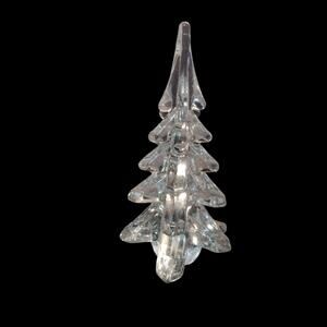 R.O.C. Clear Glass Christmas Tree Figurine Or Paper Weight Made in Taiwan